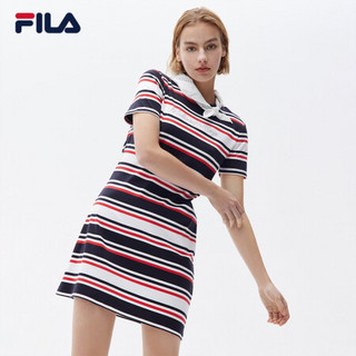 FILA（斐乐） 官方连衣裙女子 2021年夏季新款 休闲时尚运动条纹长裙 F11W121301F 传奇蓝-NV 160/80A/S