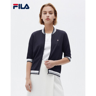 FILA 斐乐官方女士运动外套2021夏季新款半袖上衣针织编织外套女 F11W121401F 传奇蓝-NV 160/80A/S