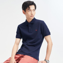 septwolves七匹狼短袖t恤男士翻领纯棉商务休闲纯色小狼标上衣深蓝