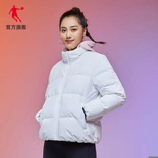 乔丹运动羽绒服女2020冬季新款女士短款加厚保暖休闲保暖运动外套（165/M、乔丹白（白鸭绒））
