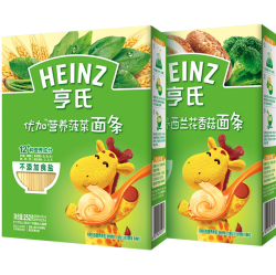 亨氏 (Heinz) 婴幼儿辅食 西兰花香菇252g+菠菜252g组合装 优加宝宝面条 *6件