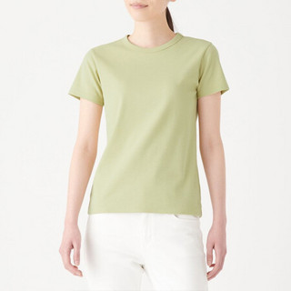 无印良品 MUJI 女式 双罗纹编织 圆领短袖T恤 淡绿色 S