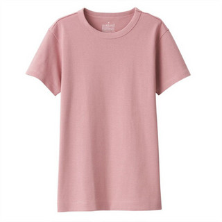 无印良品 MUJI 女式 双罗纹编织 圆领短袖T恤 粉红色 XXL