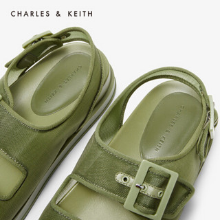 CHARLES＆KEITH2021春季CK1-70380774女士运动风方扣插带饰休闲厚底凉鞋女 MILITARY GREEN军绿色 39