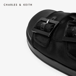 CHARLES＆KEITH2021春季CK1-70380774女士运动风方扣插带饰休闲厚底凉鞋女 Black黑色 37