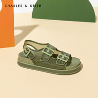 CHARLES＆KEITH2021春季CK1-70380774女士运动风方扣插带饰休闲厚底凉鞋女 MILITARY GREEN军绿色 40