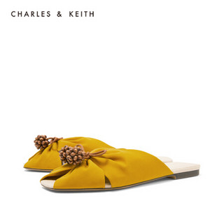 CHARLES＆KEITH2020夏新品CK1-70360129女士休闲蝴蝶结圆球装饰凉拖穆勒鞋女 Mustard黄褐色 40