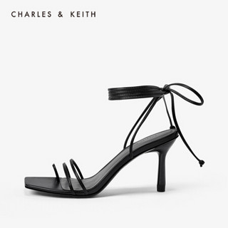 CHARLES＆KEITH2021春季CK1-60280234女士复古绑带高跟凉鞋 Black黑色 39