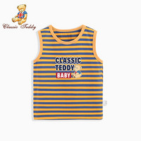 精典泰迪Classic Teddy童装儿童背心男童T恤男宝宝上衣外出服2021夏季新款 微笑熊拉架横条浅橙/灰蓝 140