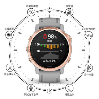 Garmin佳明户外运动血氧心率户外海拔气压手表女 F6S Pro蓝宝石镜面DLC表圈黑色（支付宝/地图/音乐）