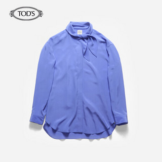 TOD'S官方2021春夏新品女士长袖衬衫真丝蝴蝶结领弧形摆 蓝色 36