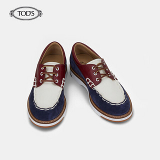 TOD'S官方2021春夏新品男鞋男士牛皮系带鞋商务皮鞋 蓝拼棕色 38.5