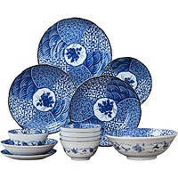 美浓烧 复古青花瓷器餐具创意家用进口日式和风米饭碗陶瓷菜盘子