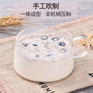 早餐杯牛奶杯燕麦微波炉杯子玻璃水杯马克杯花茶杯咖啡杯玻璃杯（350ml圆润+木勺+玻璃盖）
