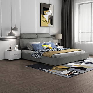 a家家具 北欧简约布艺床1.8可拆洗经济型主卧室双人床DA0126（1500mm*2000mm、床（杏色）、整装式架子床）