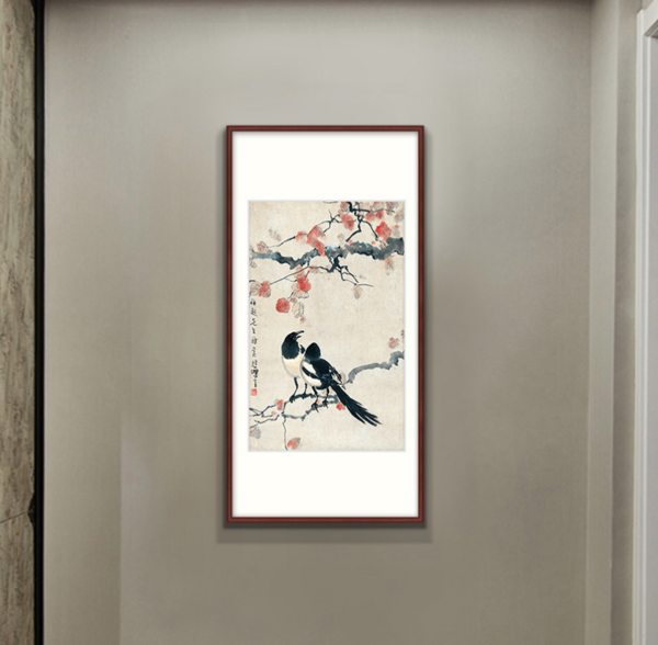 徐悲鸿-双喜图 中式装饰画 有框 版画 国画 墙画壁画