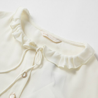 艾莱依雪纺短袖女小衫2021春夏新款印花泡泡袖法式设计感小众上衣 珠贝白 160