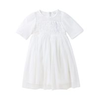 安奈儿童装女童甜美仙女范网纱中袖连衣裙新款 米白 120cm