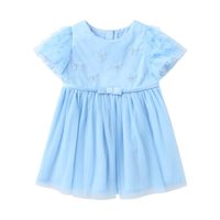 安奈儿童装女童网纱时尚蕾丝仙女袖小清新连衣裙新款TG923088 冰水蓝 90cm