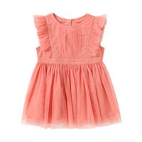 安奈儿童装女宝宝公主裙季新款薄拼接洋气小女孩网纱连衣裙无袖 蜜柚色 90cm