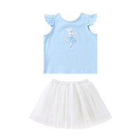 安奈儿童装女童甜美纱裙套装新款女宝宝小童短袖裙子套装 TG922132 冰水蓝 90cm