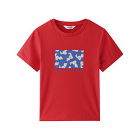 安奈儿童装男女童T恤短袖纯棉新款洋气印花一家三口亲子装 原力红 150cm