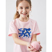 安奈儿童装男女童T恤短袖纯棉新款洋气印花一家三口亲子装 蔷薇粉 120cm