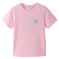 安奈儿童装男女童T恤短袖纯棉新款洋气印花一家三口亲子装 蔷薇粉款1 160cm