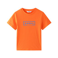 安奈儿童装男女童T恤短袖纯棉新款洋气印花一家三口亲子装 热烈橙 90cm