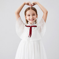 安奈儿童装女童礼裙新款复古优雅连衣裙 米白 120cm