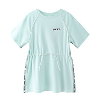 安奈儿童装女童连衣裙季新款中大童收腰抽绳短袖洋气网红裙 新薄荷绿 170cm