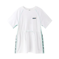 安奈儿童装女童连衣裙季新款中大童收腰抽绳短袖洋气网红裙 米白 120cm