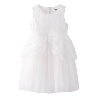 安奈儿童装女童连衣裙季新款大童蓬松大裙摆精致连衣裙 米白 110cm