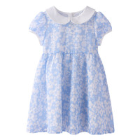 安奈儿童装女童度假风短袖连衣裙季新款海洋风连衣裙 蓝白花 150cm