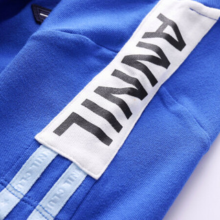 安奈儿童装男童短袖T恤新款中大童撞色织带上衣薄 EB021123 奇新蓝 150cm