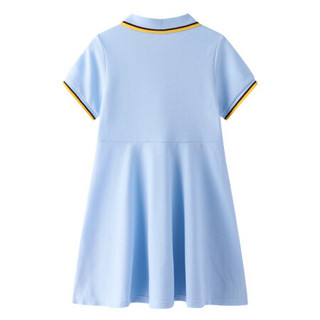 安奈儿童装女童连衣裙短袖季新款大童撞色收腰学院风运动裙 EG023054 冰水蓝 120cm