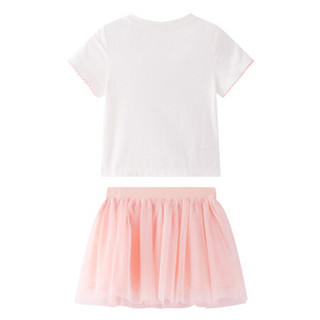 安奈儿童装女童套装季新款字母印花网纱裙精致可爱套装 米白 100cm
