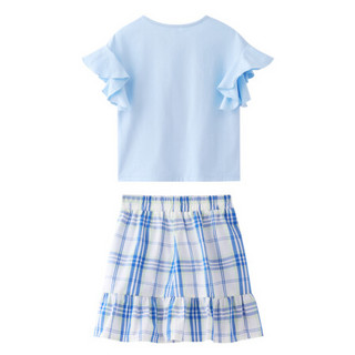 安奈儿女童短裙套装新款季洋气T恤半身裙两件套中大童 冰水蓝 130cm