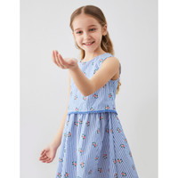 安奈儿童装女童连衣裙季新款大童直筒印花连衣裙 粉绿花 110cm