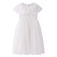 安奈儿童装女童礼裙新款复古优雅连衣裙 米白 150cm