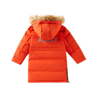安奈儿童装男童冬季新款长款羽绒服可拆卸带帽毛领加厚保暖外套 蜜橘色 160cm