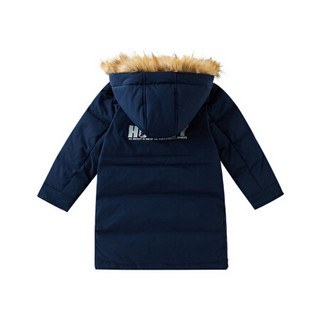 安奈儿童装男童冬季新款长款羽绒服可拆卸带帽毛领加厚保暖外套 新宝蓝 110cm