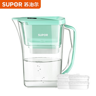 苏泊尔（SUPOR）过滤净水器 家用滤水壶 自来水过滤器净水壶 J-UF01（绿色）一壶四芯 *2件