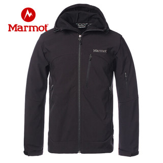 Marmot/土拨鼠21春夏新款运动耐磨防风透气带帽M2软壳衣男户外 曜石黑001 M 欧码偏大