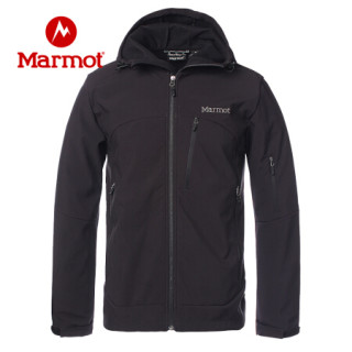 Marmot/土拨鼠21春夏新款运动耐磨防风透气带帽M2软壳衣男户外 曜石黑001 M 欧码偏大