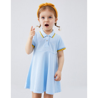 安奈儿童装女童连衣裙季新款经典甜美翻领短袖连衣裙 冰水蓝 110cm
