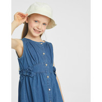 安奈儿童装女童夏装牛仔连衣裙2021年新款洋气蝴蝶结装饰女孩无袖背心裙子 中蓝牛仔 120cm