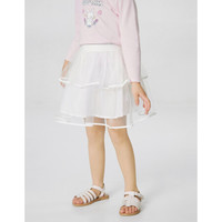 安奈儿童装女童夏装全腰短裙2021年新款网纱荷叶边蓬蓬半身裙 米白 90cm