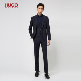 HUGO BOSS雨果博斯男士2021春夏初剪羊毛混纺面料修身西服套装 405-深蓝色 EU:48