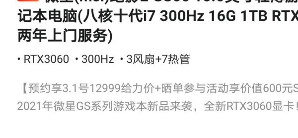 MSI 微星 绝影2 GS66 15.6英寸笔记本电脑(i7-10870H、16GB、1TB、RTX3060、300Hz)